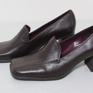 Nine & Company Dark Brown Square Toe Chunky Heel Loafers Pumps, Sz 10